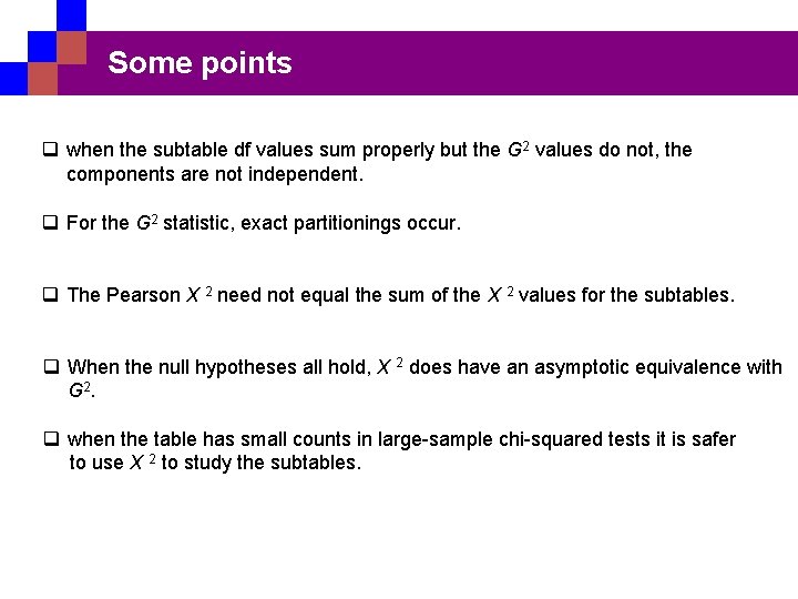 Some points q when the subtable df values sum properly but the G 2