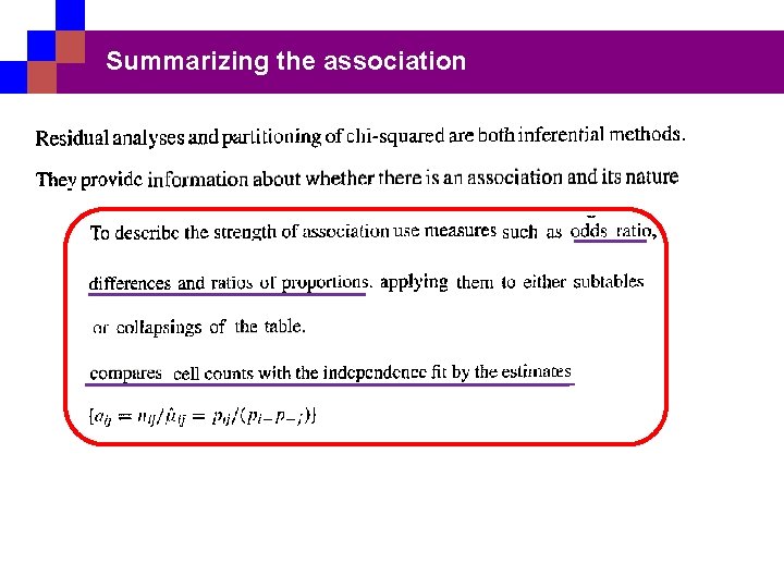 Summarizing the association 