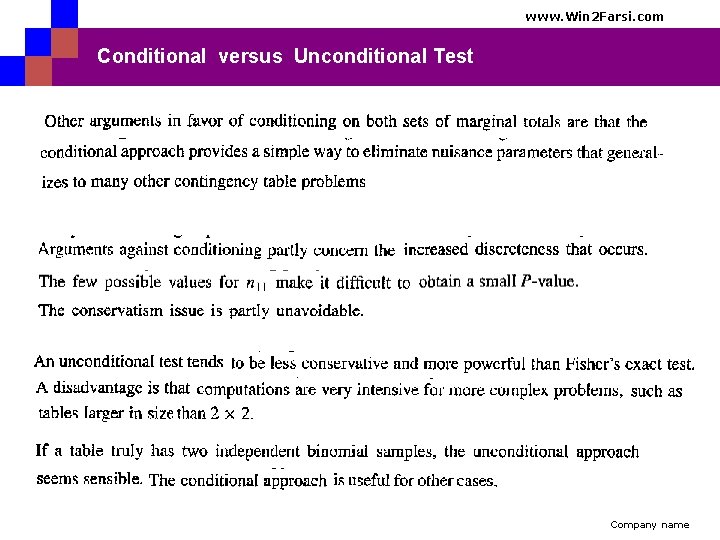 www. Win 2 Farsi. com Conditional versus Unconditional Test Company name 