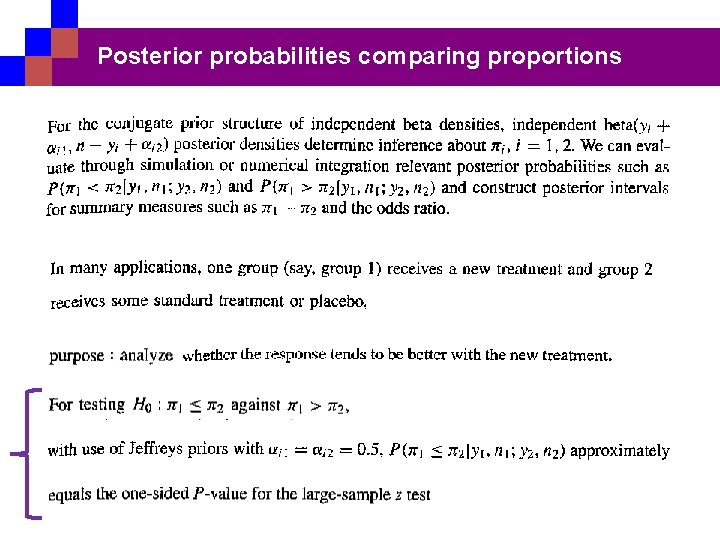 Posterior probabilities comparing proportions 