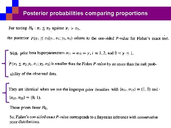 Posterior probabilities comparing proportions 