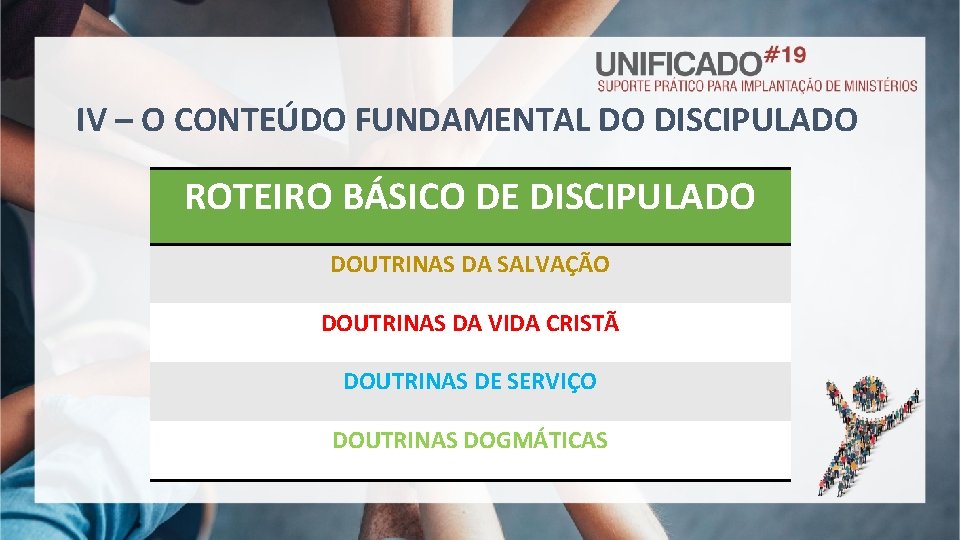 IV – O CONTEÚDO FUNDAMENTAL DO DISCIPULADO ROTEIRO BÁSICO DE DISCIPULADO DOUTRINAS DA SALVAÇÃO
