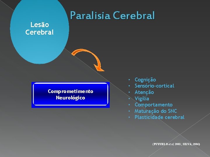 Lesão Cerebral Paralisia Cerebral Comprometimento Neurológico • • Cognição Sensório-cortical Atenção Vigília Comportamento Maturação