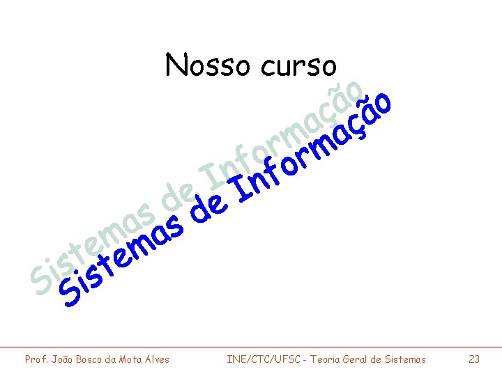 Nosso curso Prof. João Bosco da Mota Alves INE/CTC/UFSC - Teoria Geral de Sistemas