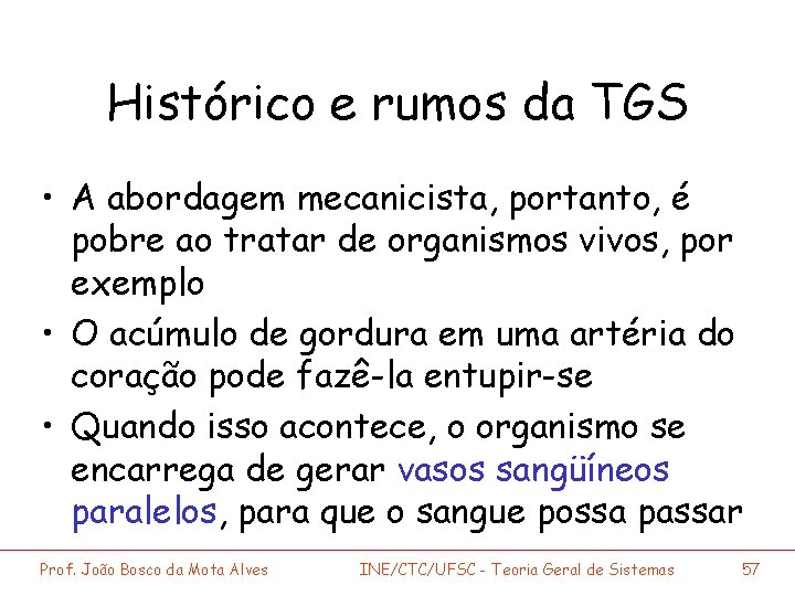 Histórico e rumos da TGS • A abordagem mecanicista, portanto, é pobre ao tratar