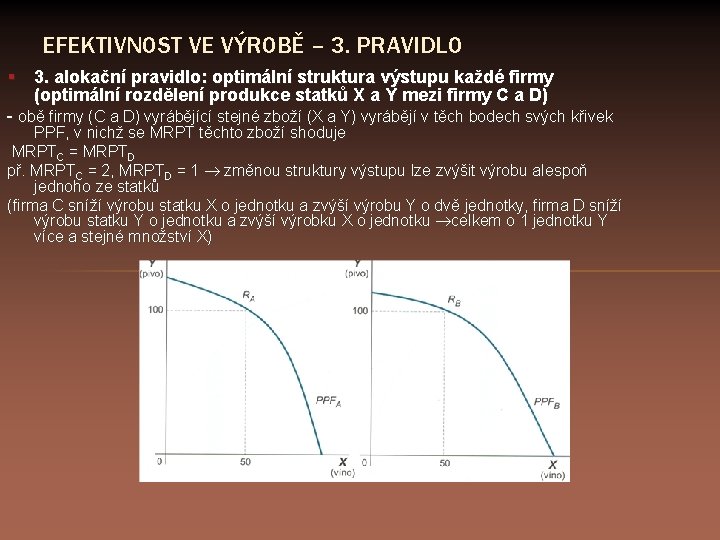 EFEKTIVNOST VE VÝROBĚ – 3. PRAVIDLO § 3. alokační pravidlo: optimální struktura výstupu každé