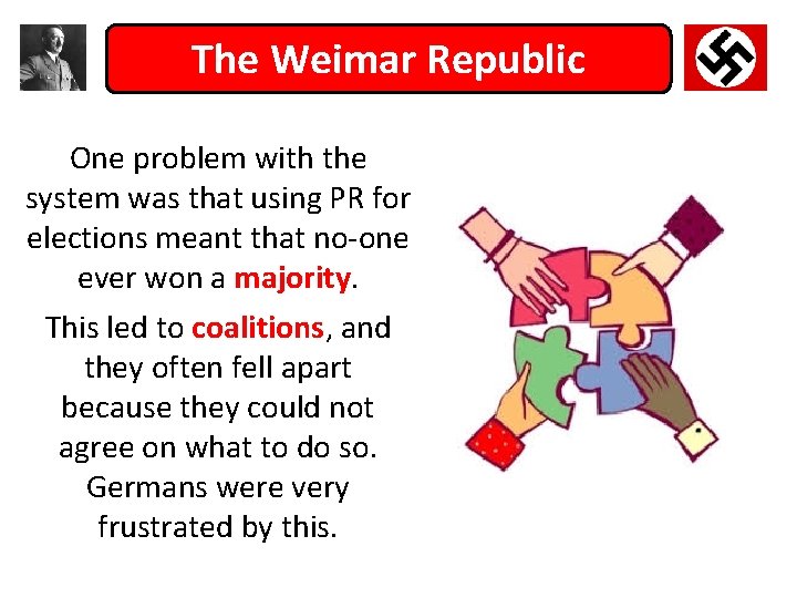 The Weimar Republic One problem with the system was that using PR for elections