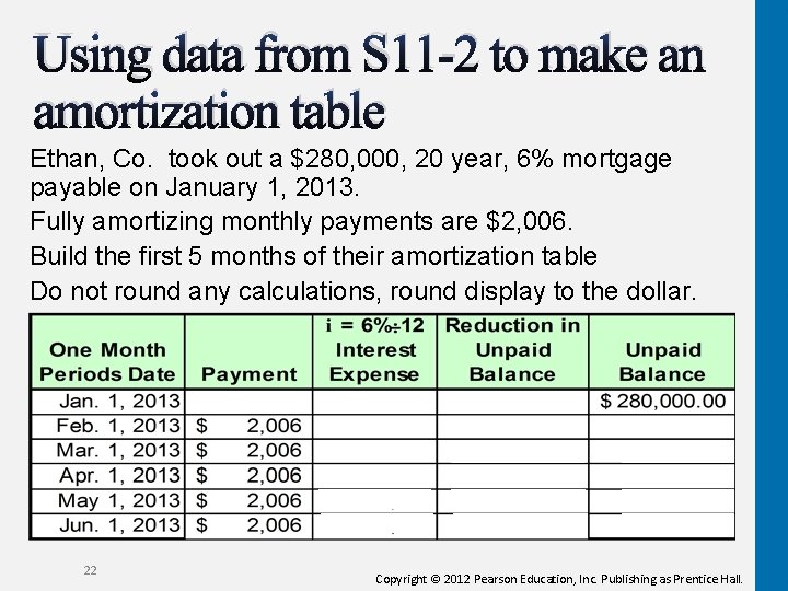 Using data from S 11 -2 to make an amortization table Ethan, Co. took