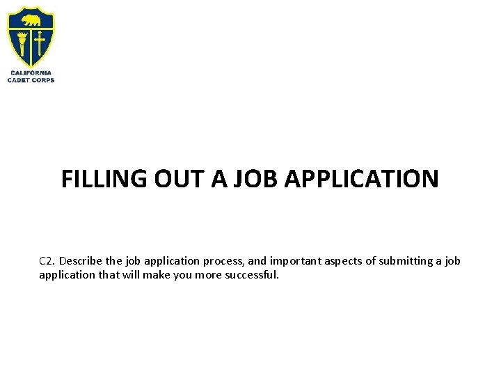 FILLING OUT A JOB APPLICATION C 2. Describe the job application process, and important