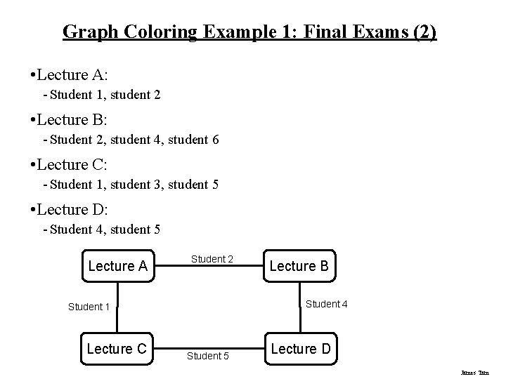 Graph Coloring Example 1: Final Exams (2) • Lecture A: - Student 1, student Graph Coloring Example 1: Final Exams (2) • Lecture A: - Student 1, student