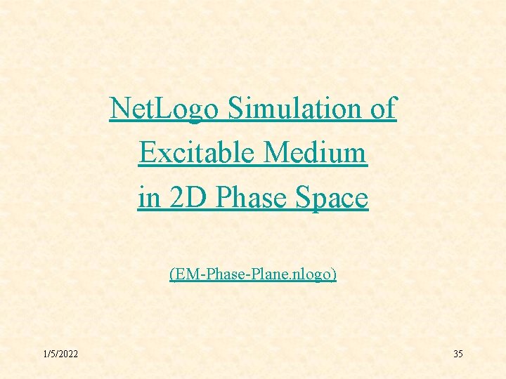 Net. Logo Simulation of Excitable Medium in 2 D Phase Space (EM-Phase-Plane. nlogo) 1/5/2022