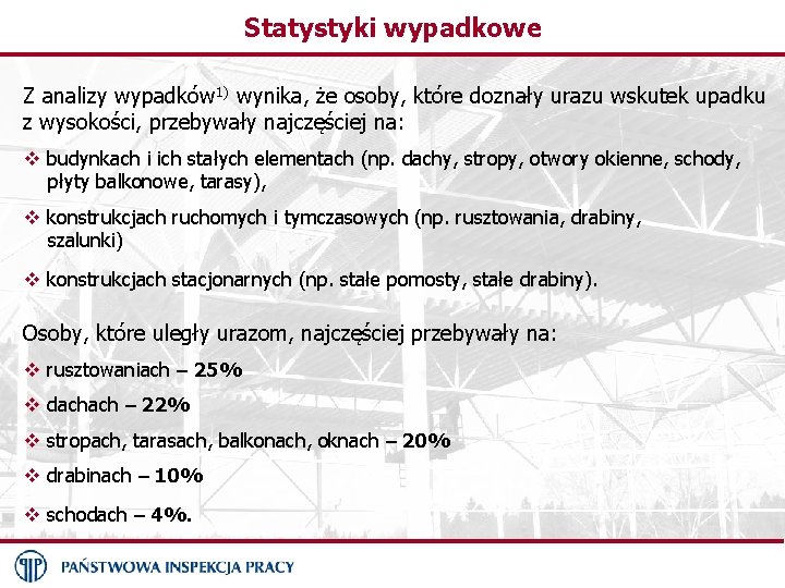 Statystyki wypadkowe Z analizy wypadków 1) wynika, że osoby, które doznały urazu wskutek upadku