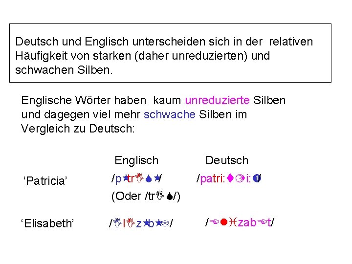 Deutsch und Englisch unterscheiden sich in der relativen Häufigkeit von starken (daher unreduzierten) und