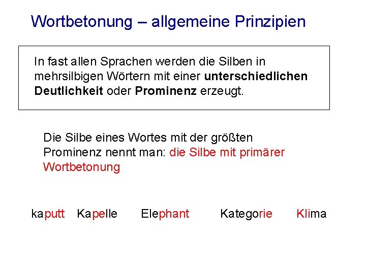 Prosodie unterhalb des Wortes Die Silbe und Wortbetonung