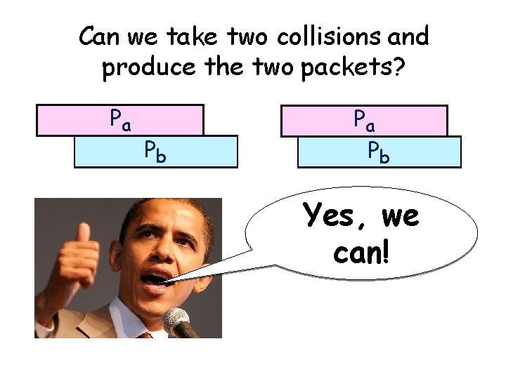 Can we take two collisions and produce the two packets? Pa Pb Yes, we