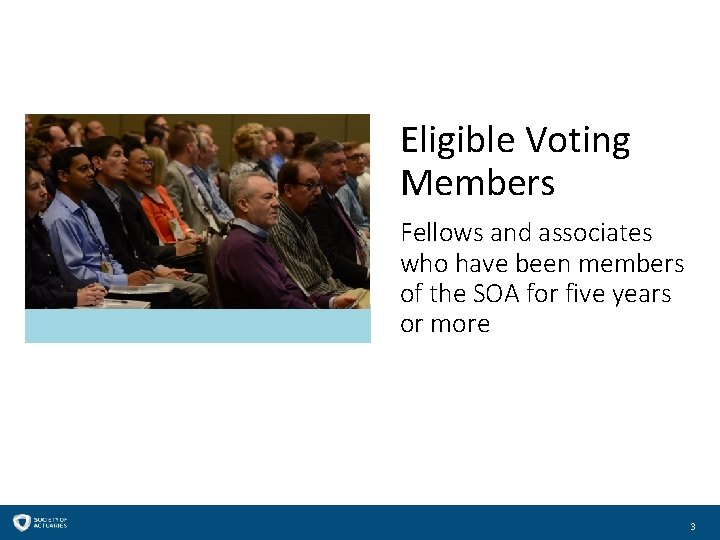 Eligible Voting Members Fellows and associates who have been members of the SOA for