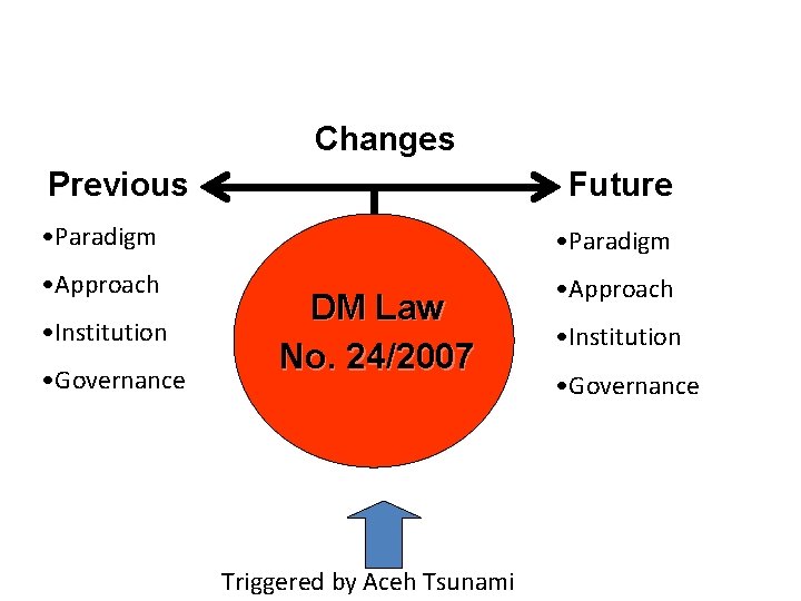 Changes Previous Future • Paradigm • Approach • Institution • Governance DM Law No.