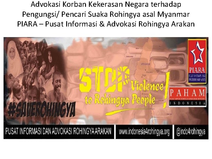 Advokasi Korban Kekerasan Negara terhadap Pengungsi/ Pencari Suaka Rohingya asal Myanmar PIARA – Pusat