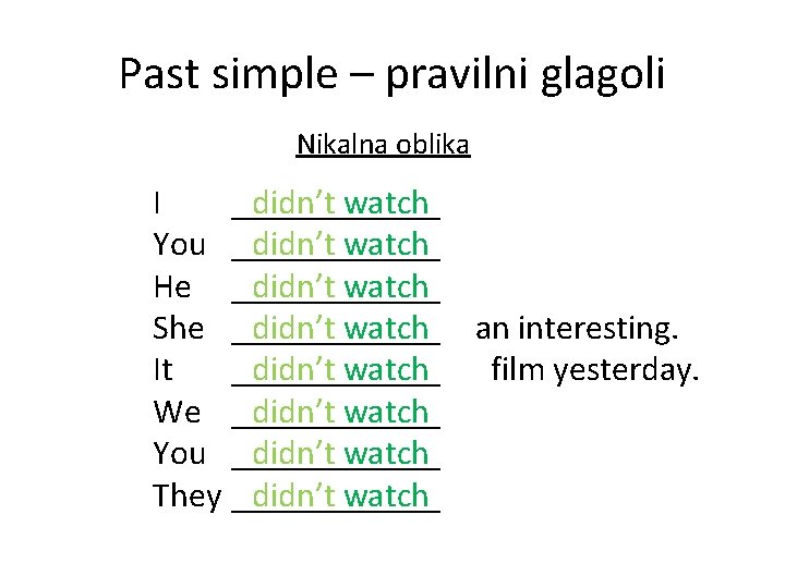 Past simple – pravilni glagoli Nikalna oblika I ______ didn’t watch You ______ didn’t