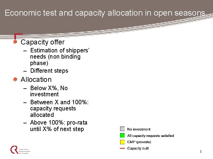 Economic test and capacity allocation in open seasons Capacity offer – Estimation of shippers’