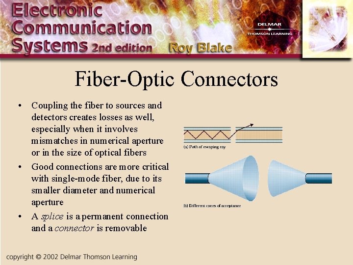 Fiber-Optic Connectors • Coupling the fiber to sources and detectors creates losses as well,