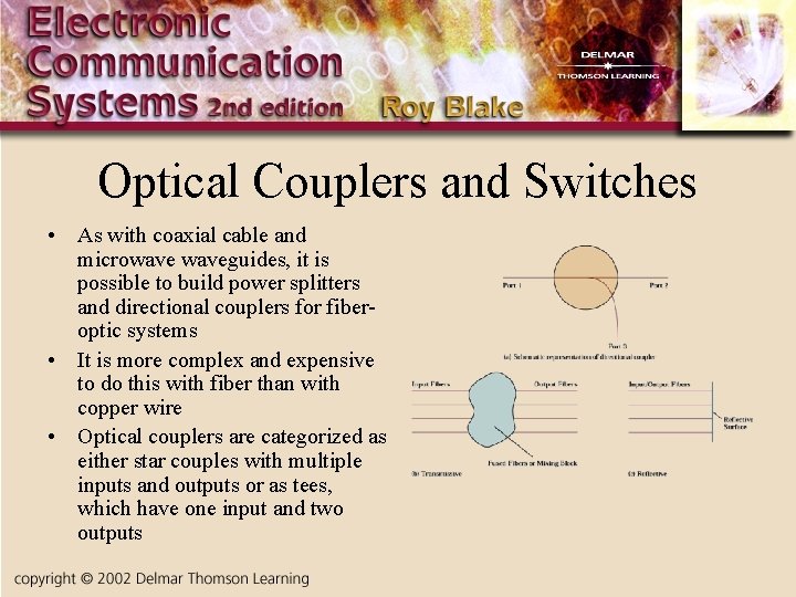 Optical Couplers and Switches • As with coaxial cable and microwaveguides, it is possible