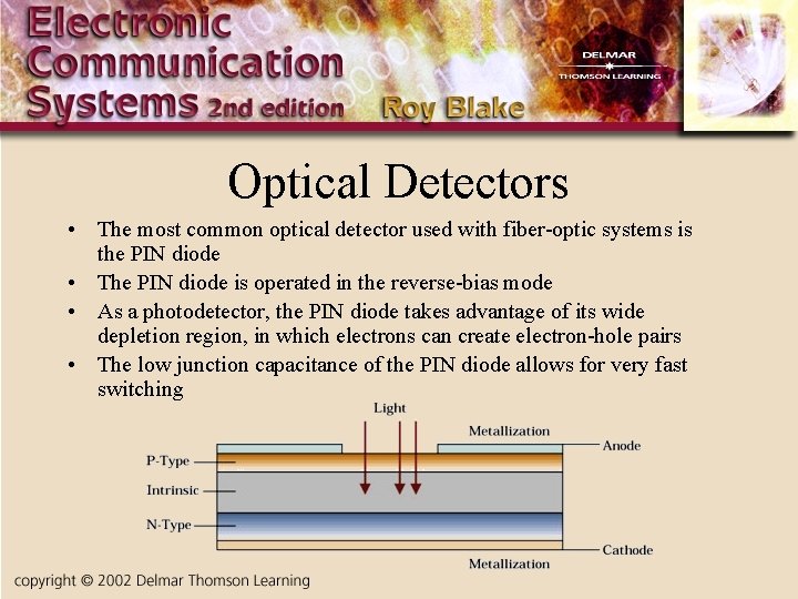 Optical Detectors • The most common optical detector used with fiber-optic systems is the