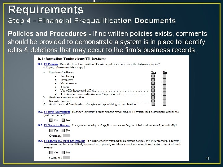 Consultant Prequalification Requirements Step 4 - Financial Prequalification Documents Policies and Procedures - If