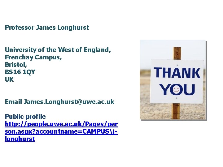 Professor James Longhurst University of the West of England, Frenchay Campus, Bristol, BS 16