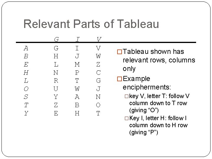 Relevant Parts of Tableau A B E H L O S T Y G Relevant Parts of Tableau A B E H L O S T Y G