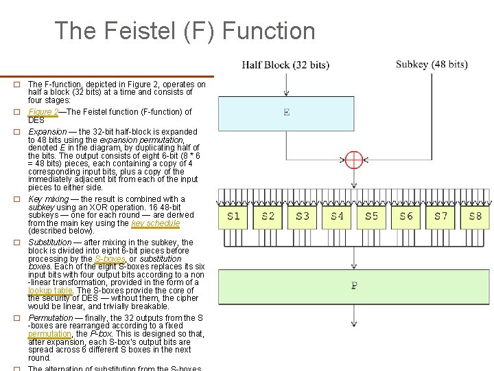 The Feistel (F) Function � � � The F-function, depicted in Figure 2, operates The Feistel (F) Function � � � The F-function, depicted in Figure 2, operates