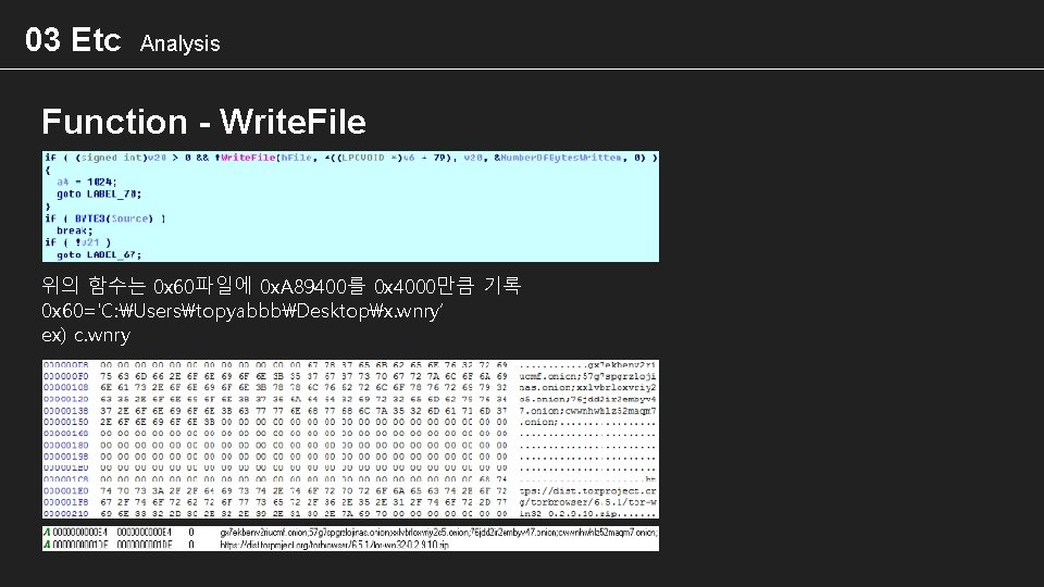 03 Etc Analysis Function - Write. File 위의 함수는 0 x 60파일에 0 x.