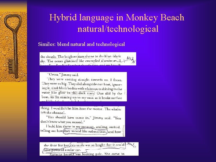 Hybrid language in Monkey Beach natural/technological Similes: blend natural and technological 