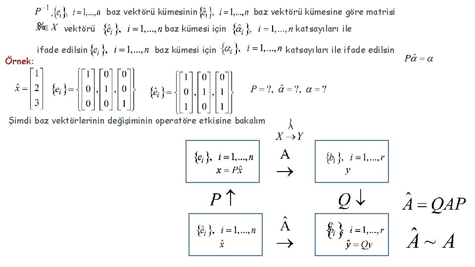 , baz vektörü kümesinin vektörü Örnek: ifade edilsin baz vektörü kümesine göre matrisi baz