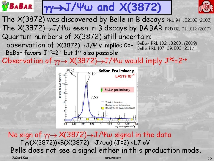 gg®J/Ψω and X(3872) The X(3872) was discovered by Belle in B decays PRL 94,