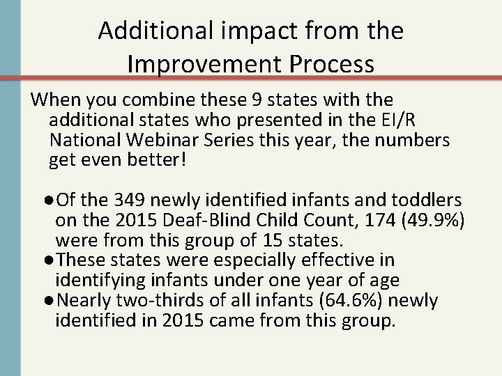 Additional impact from the Improvement Process When you combine these 9 states with the