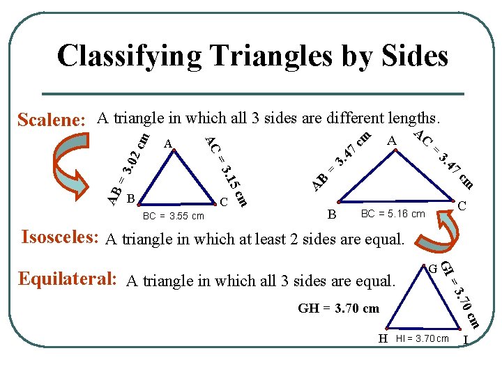 Classifying Triangles by Sides cm 47 3. = B A cm =3. 02 47