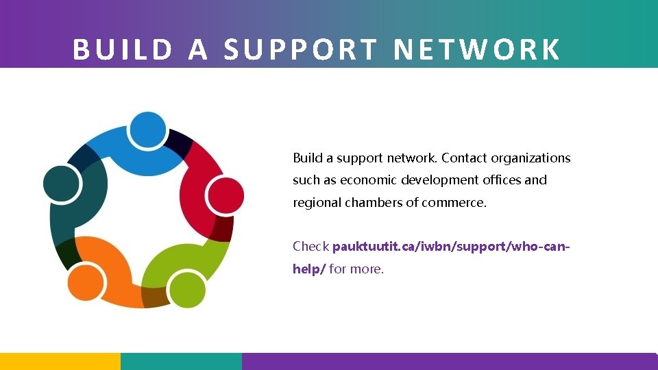 BUILD A SUPPORT NETWORK Build a support network. Contact organizations such as economic development