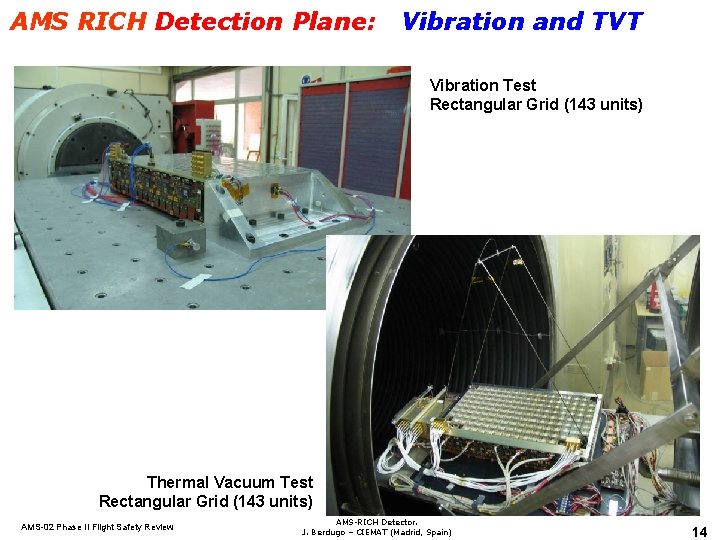 AMS RICH Detection Plane: Vibration and TVT Vibration Test Rectangular Grid (143 units) Thermal