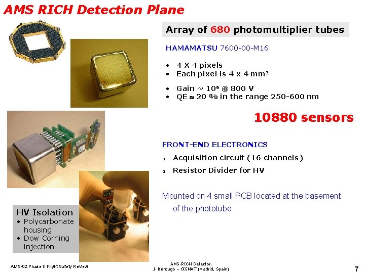 AMS RICH Detection Plane Array of 680 photomultiplier tubes HAMAMATSU 7600 -00 -M 16