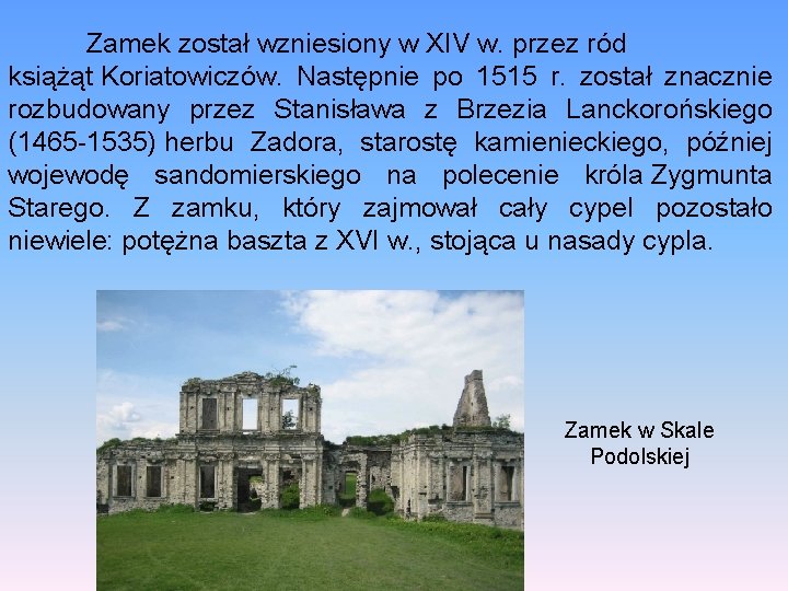 Zamek został wzniesiony w XIV w. przez ród książąt Koriatowiczów. Następnie po 1515 r.