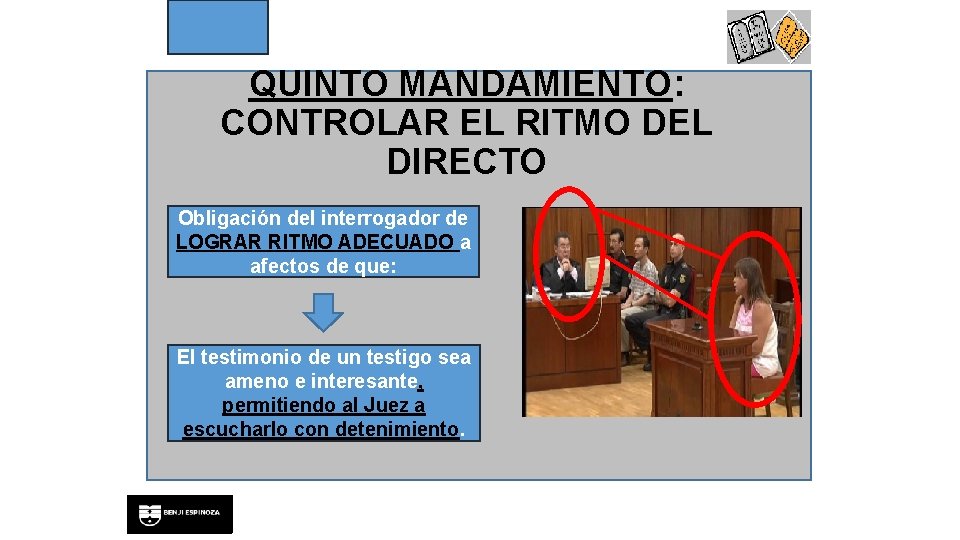 QUINTO MANDAMIENTO: CONTROLAR EL RITMO DEL DIRECTO Obligación del interrogador de LOGRAR RITMO ADECUADO