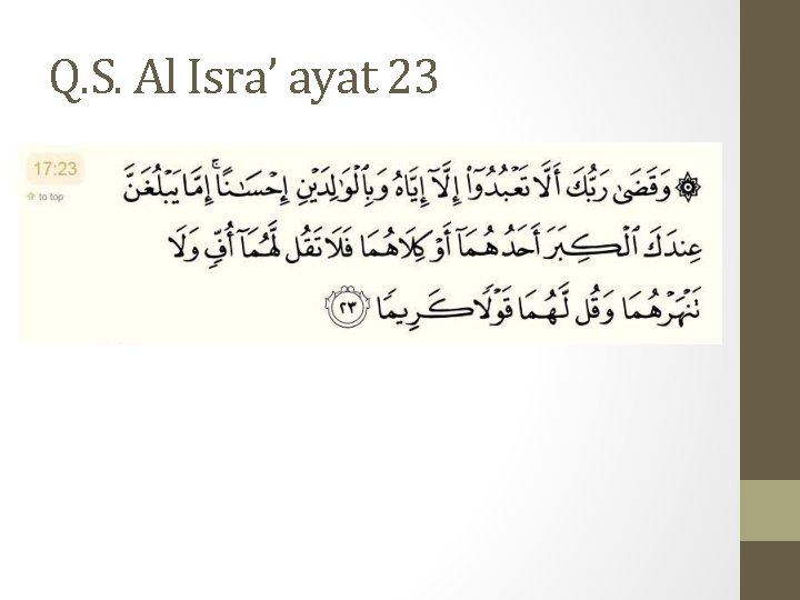 Q. S. Al Isra’ ayat 23 