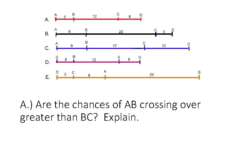 A. ) Are the chances of AB crossing over greater than BC? Explain. 