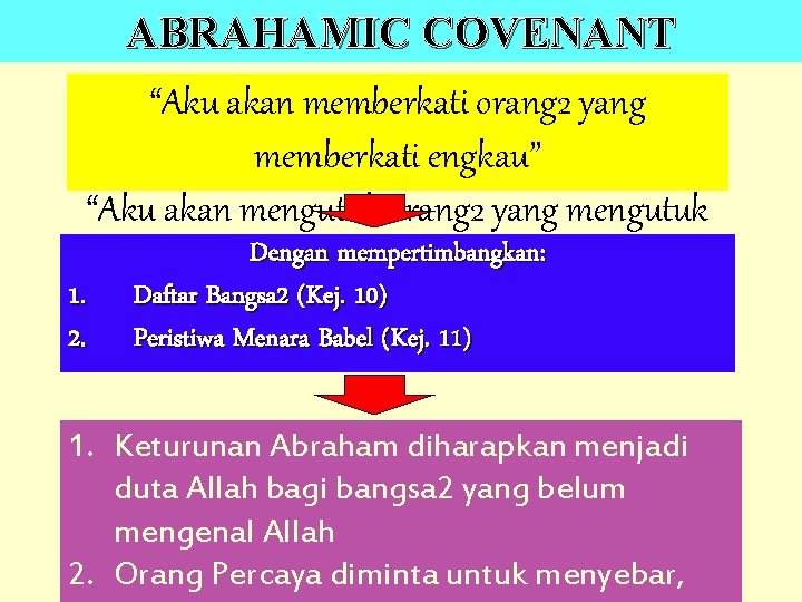 ABRAHAMIC COVENANT “Aku akan memberkati orang 2 yang memberkati engkau” “Aku akan mengutuk orang