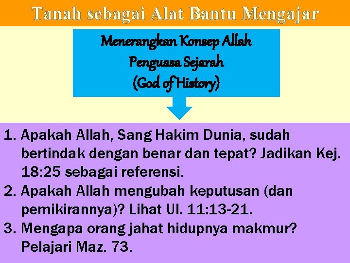 Tanah sebagai Alat Bantu Mengajar Menerangkan Konsep Allah Penguasa Sejarah (God of History) 1.