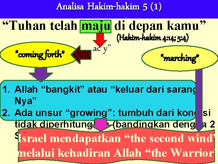 Analisa Hakim-hakim 5 (1) “Tuhan telah maju di depan kamu” “coming forth” ac'y" (Hakim-hakim