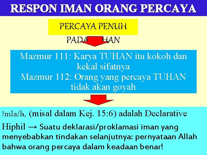 RESPON IMAN ORANG PERCAYA PENUH PADA TUHAN Mazmur 111: Karya TUHAN itu kokoh dan