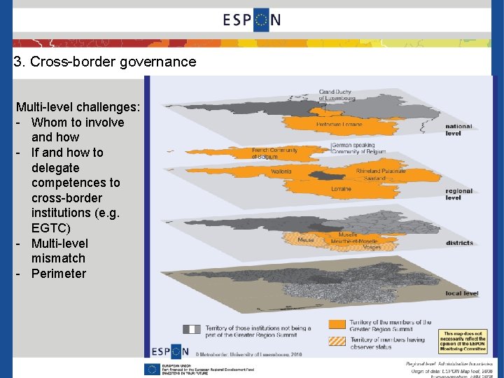 3. Cross-border governance Multi-level challenges: - Whom to involve and how - If and