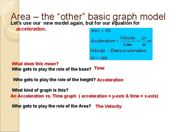 Area – the “other” basic graph model Let's use our new model again, but